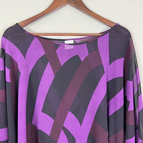 Draped Blouse Top Womens Large‎ Purple Black Sheer Geometric Statement Sleeve 14 - Picture 5 of 16